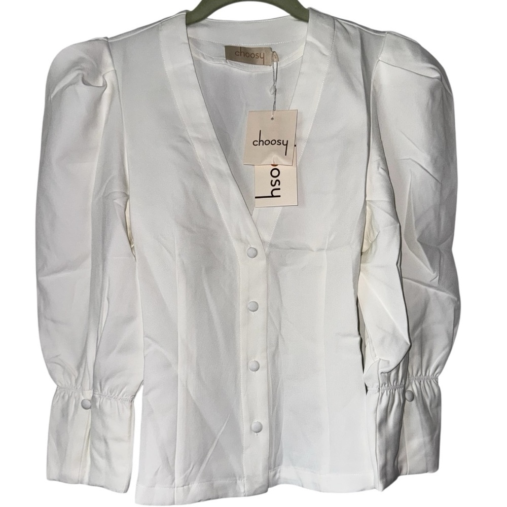 Choosy Elegant Puff Sleeves White Blouse Size Small NWT